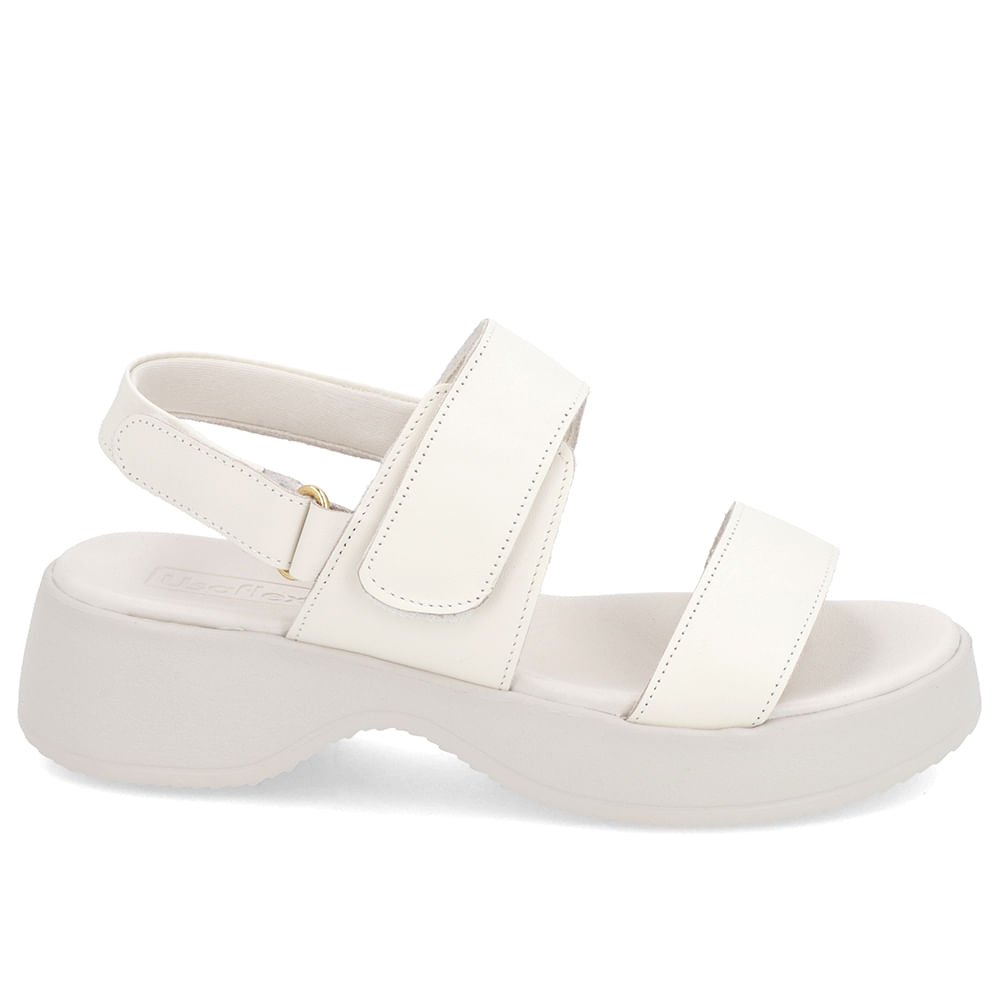 Sandália Salto Plataforma Couro Branca Marfim