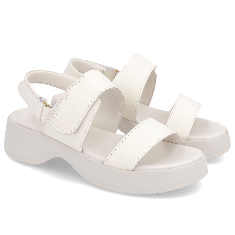 Sandália Salto Plataforma Couro Branca Marfim Branco 2