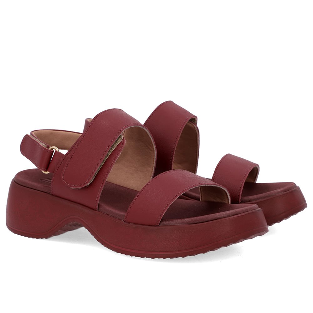 Sandália Salto Plataforma Couro Vermelha Vermelho 2