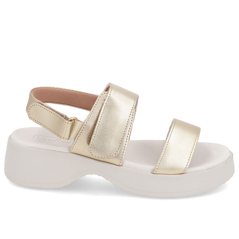 Sandália Salto Plataforma Couro Dourado