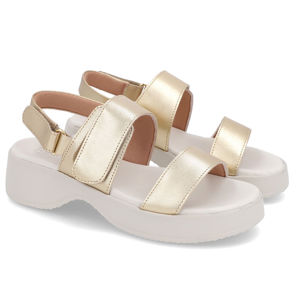 Sandália Salto Plataforma Couro Dourado Dourado 2