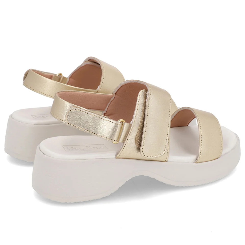 Sandália Salto Plataforma Couro Dourado Dourado 3