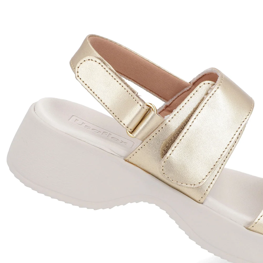 Sandália Salto Plataforma Couro Dourado Dourado 4