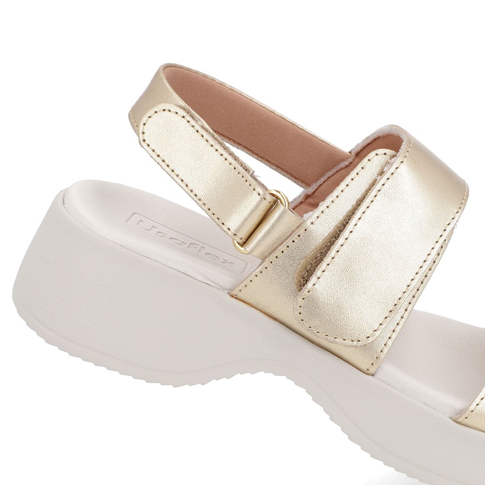 Sandália Salto Plataforma Couro Dourado Dourado 4