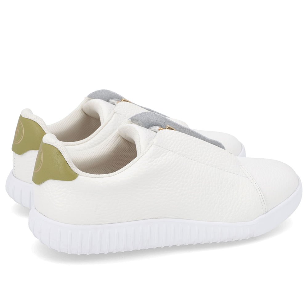 Tênis Casual Branco Couro Zíper Detalhe Verde Verde 3