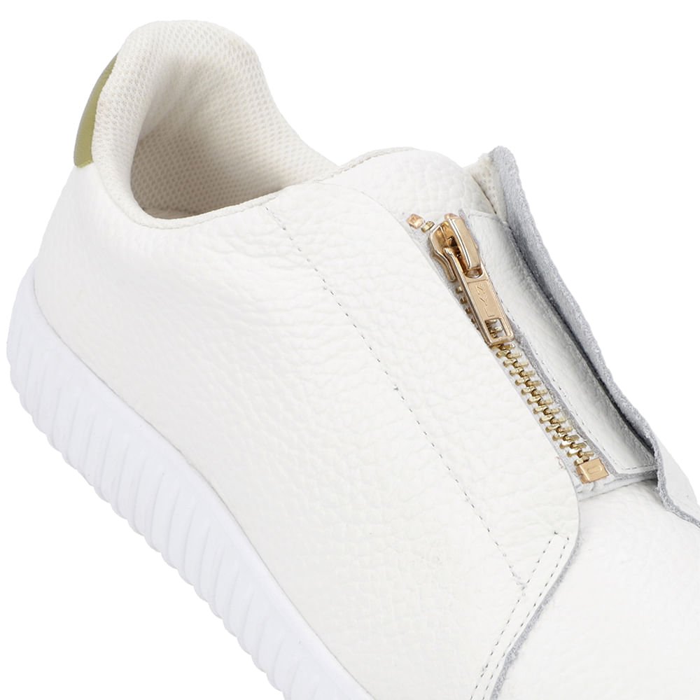 Tênis Casual Branco Couro Zíper Detalhe Verde Verde 4