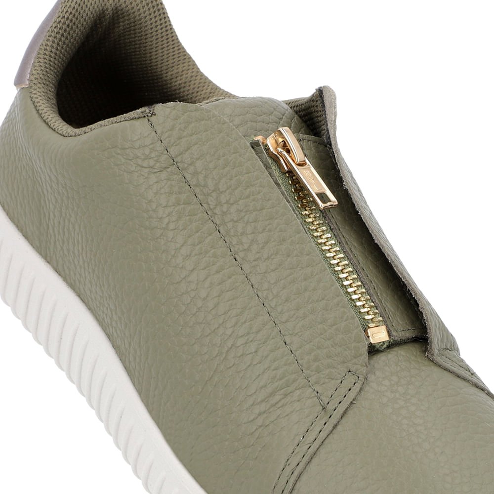 Tênis Casual Verde Couro Zíper Detalhe Aço Verde 4