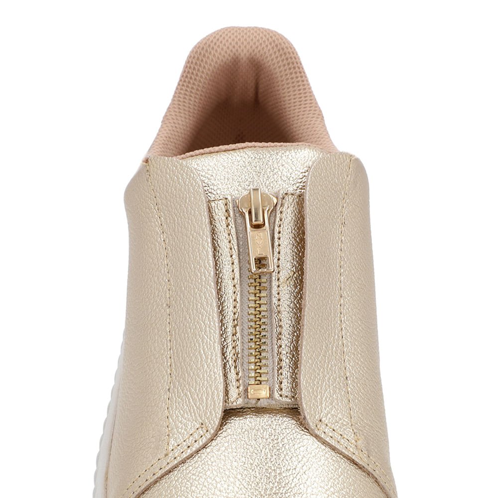 Tênis Casual Dourado Couro Zíper Detalhe Bege Dourado 4