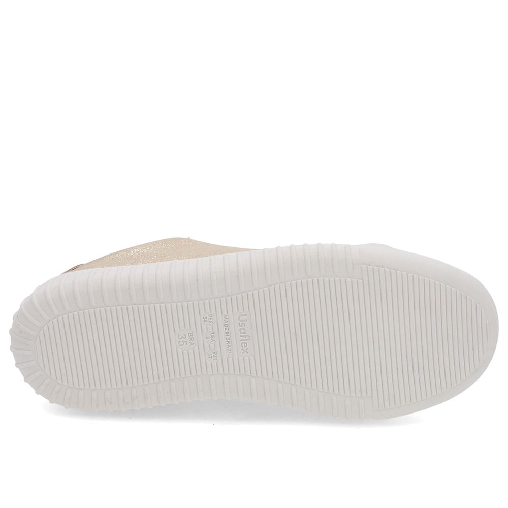 Tênis Casual Dourado Couro Zíper Detalhe Bege Dourado 5