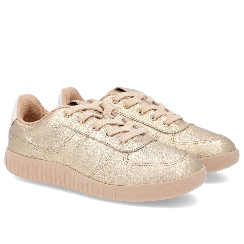 Tênis Casual Dourado Couro Cadarço Dourado 2