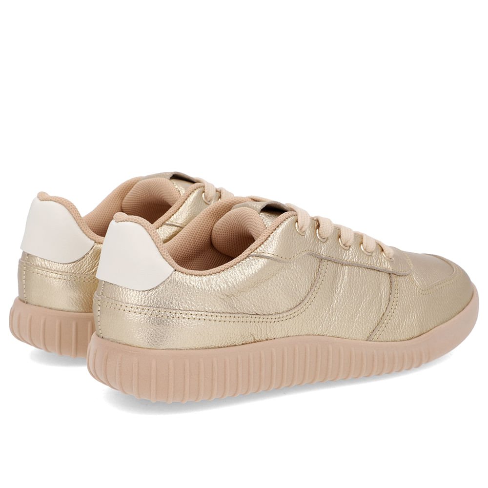 Tênis Casual Dourado Couro Cadarço Dourado 3