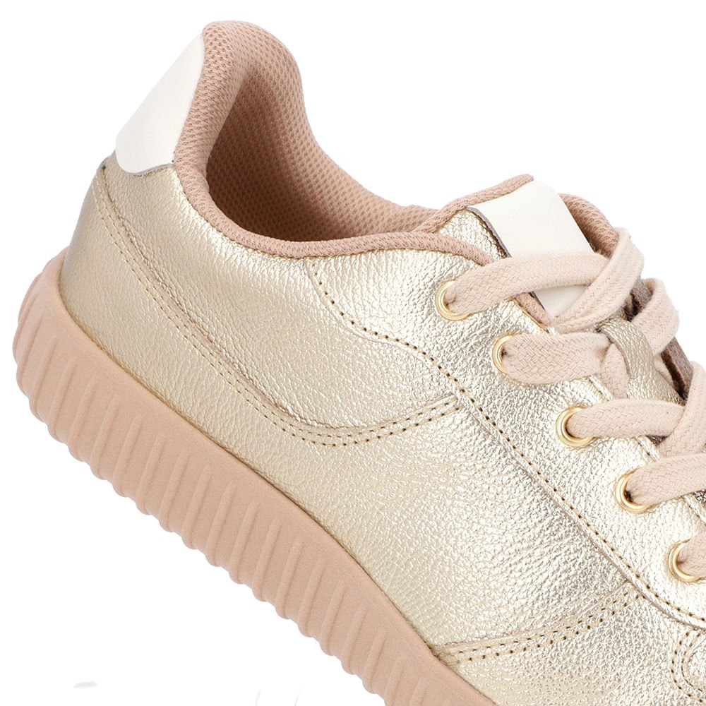 Tênis Casual Dourado Couro Cadarço Dourado 4