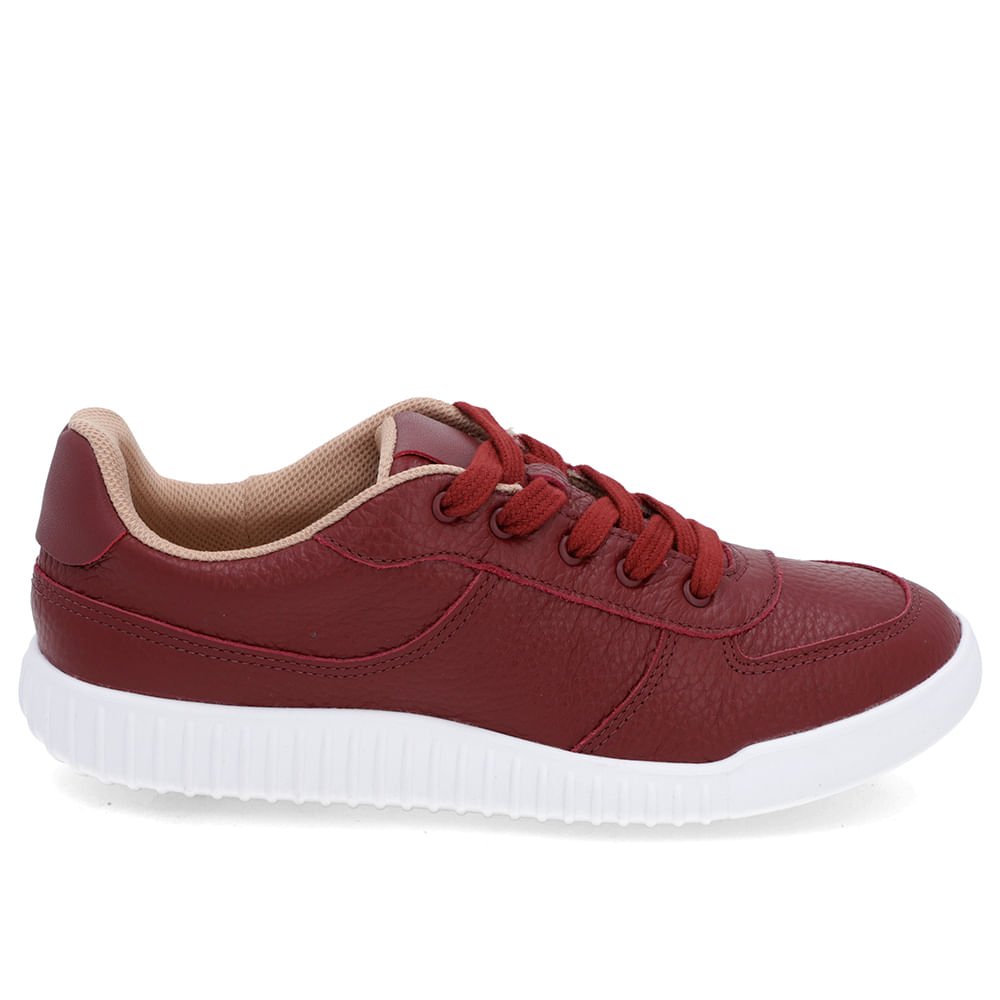 Tênis Casual Vermelho Couro Cadarço