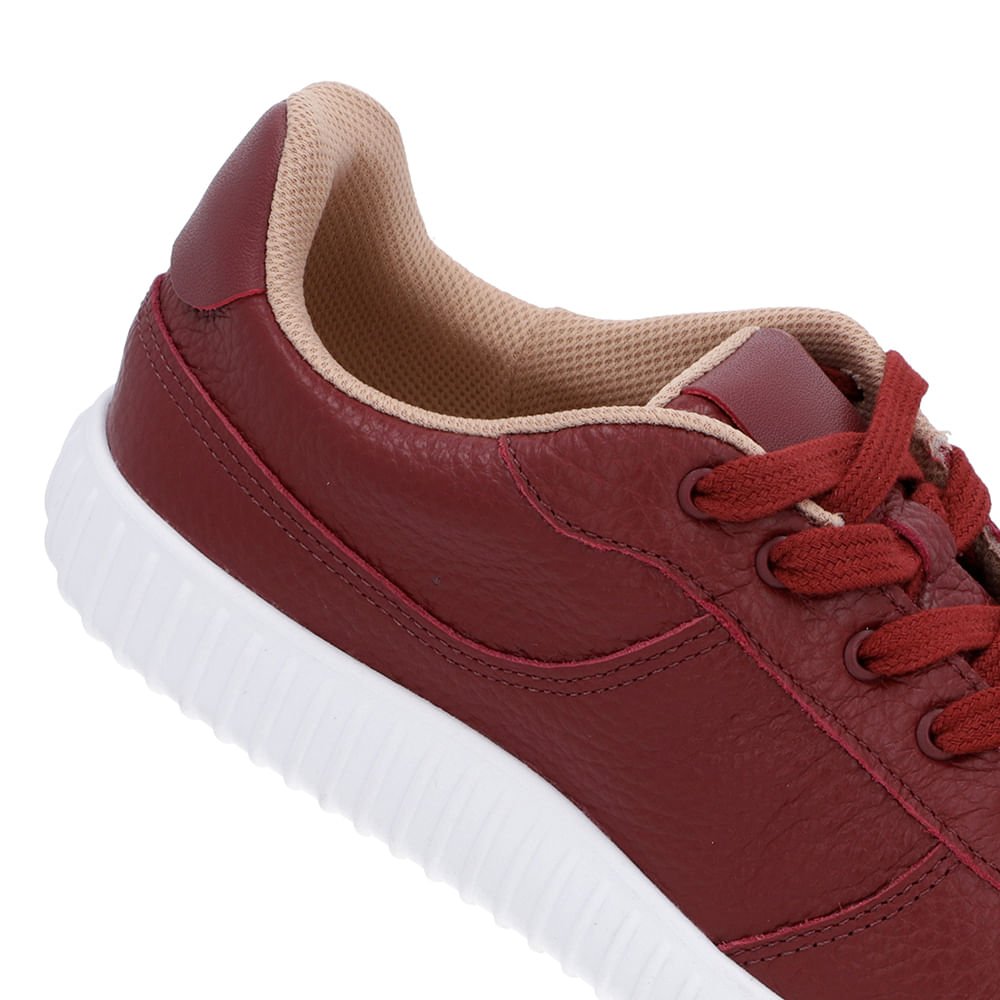 Tênis Casual Vermelho Couro Cadarço Vermelho 4