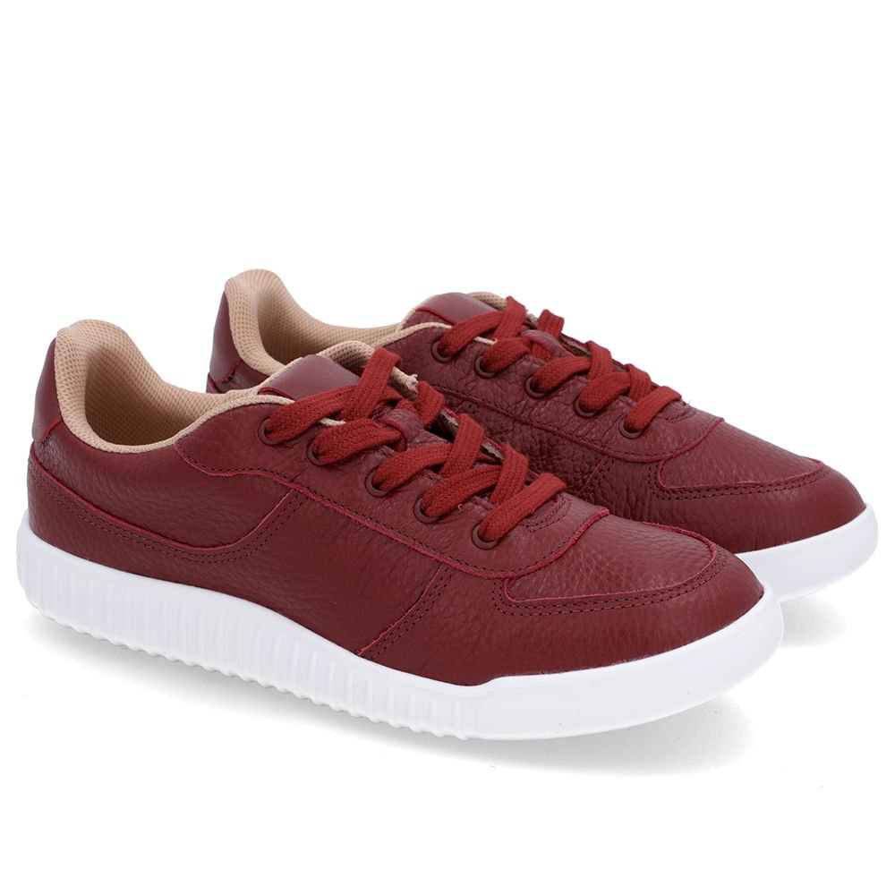 Tênis Casual Vermelho Couro Cadarço Vermelho 2