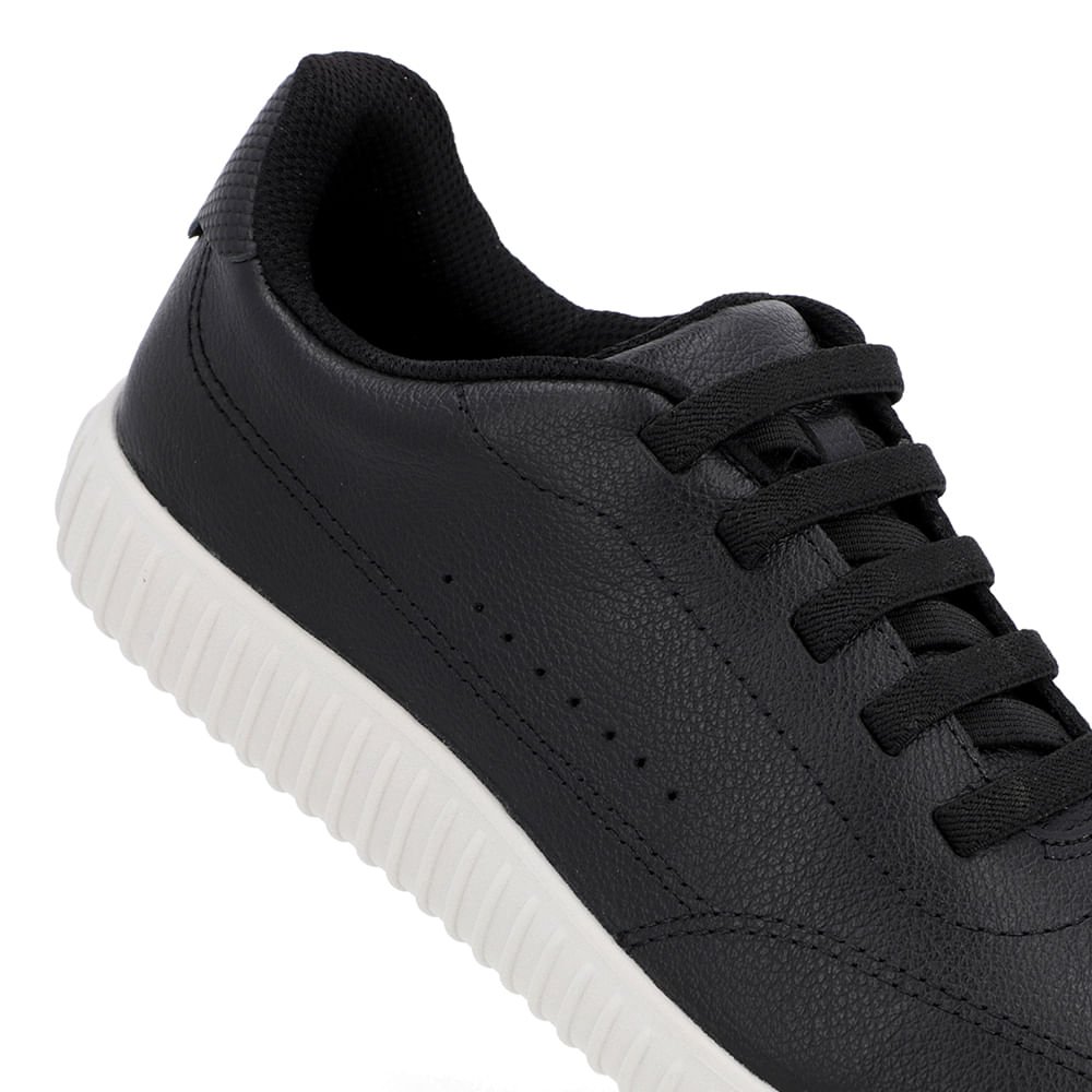 Tênis Casual Preto Couro Cadarço Elástico Preto 4