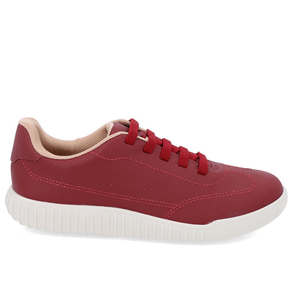 Tênis Casual Vermelho Couro Cadarço Elástico
