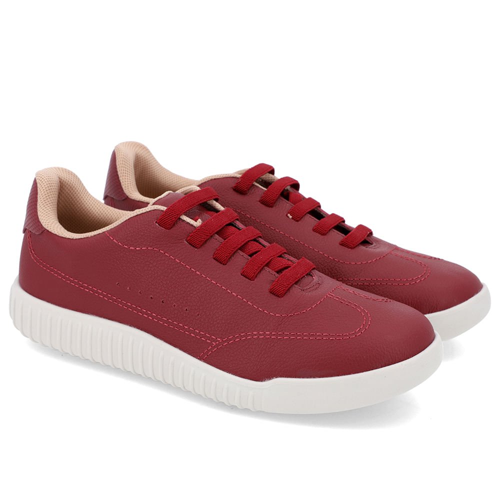 Tênis Casual Vermelho Couro Cadarço Elástico Vermelho 2
