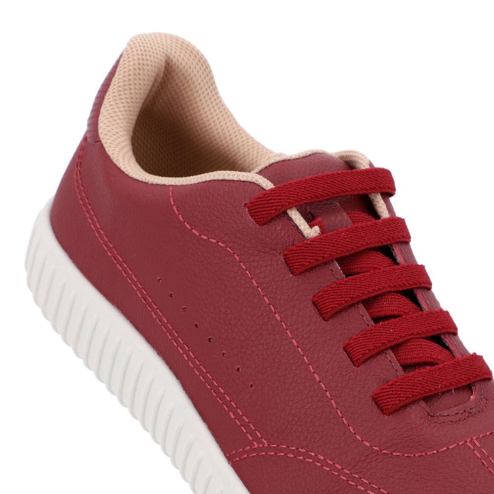 Tênis Casual Vermelho Couro Cadarço Elástico Vermelho 4