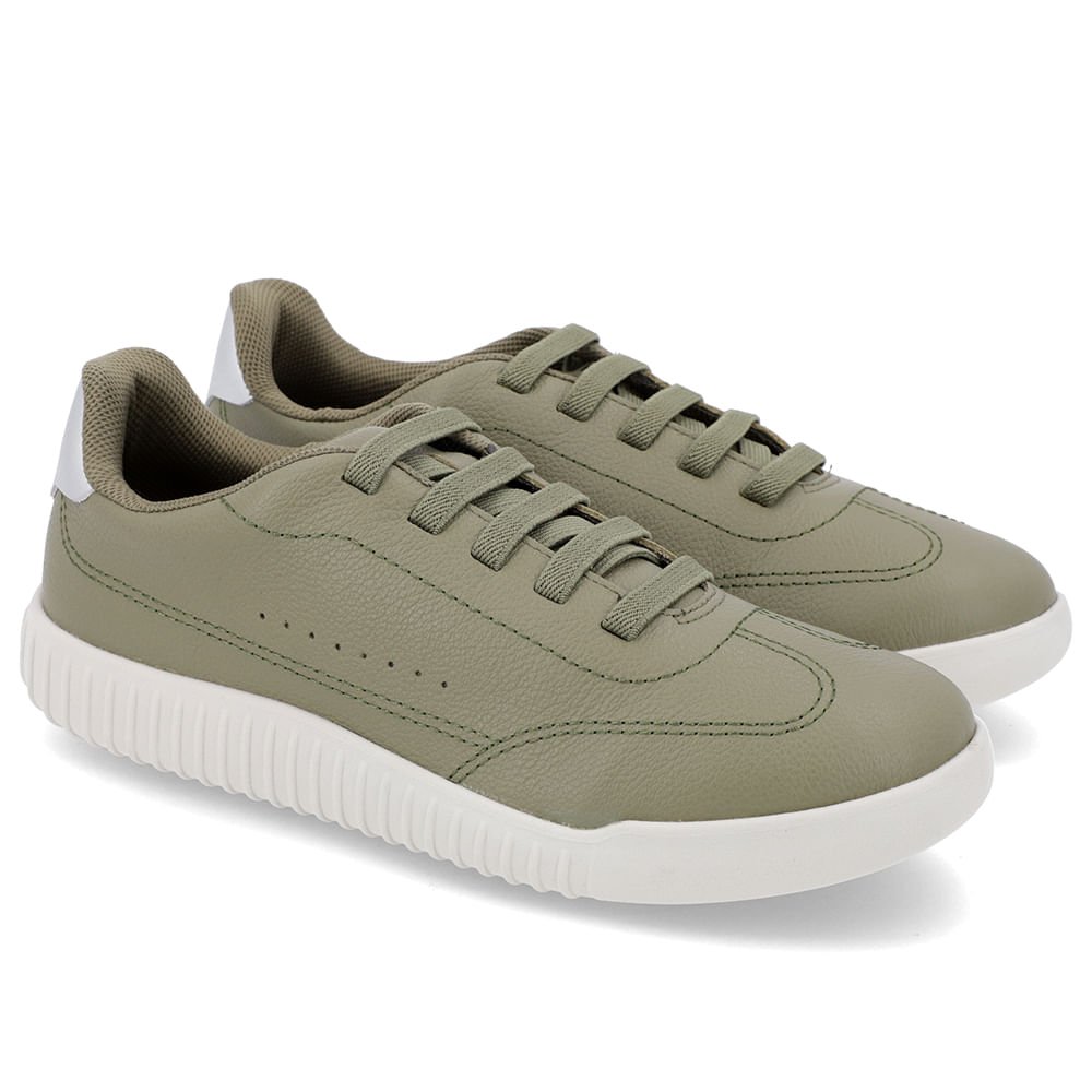 Tênis Casual Verde Couro Cadarço Elástico Verde 2