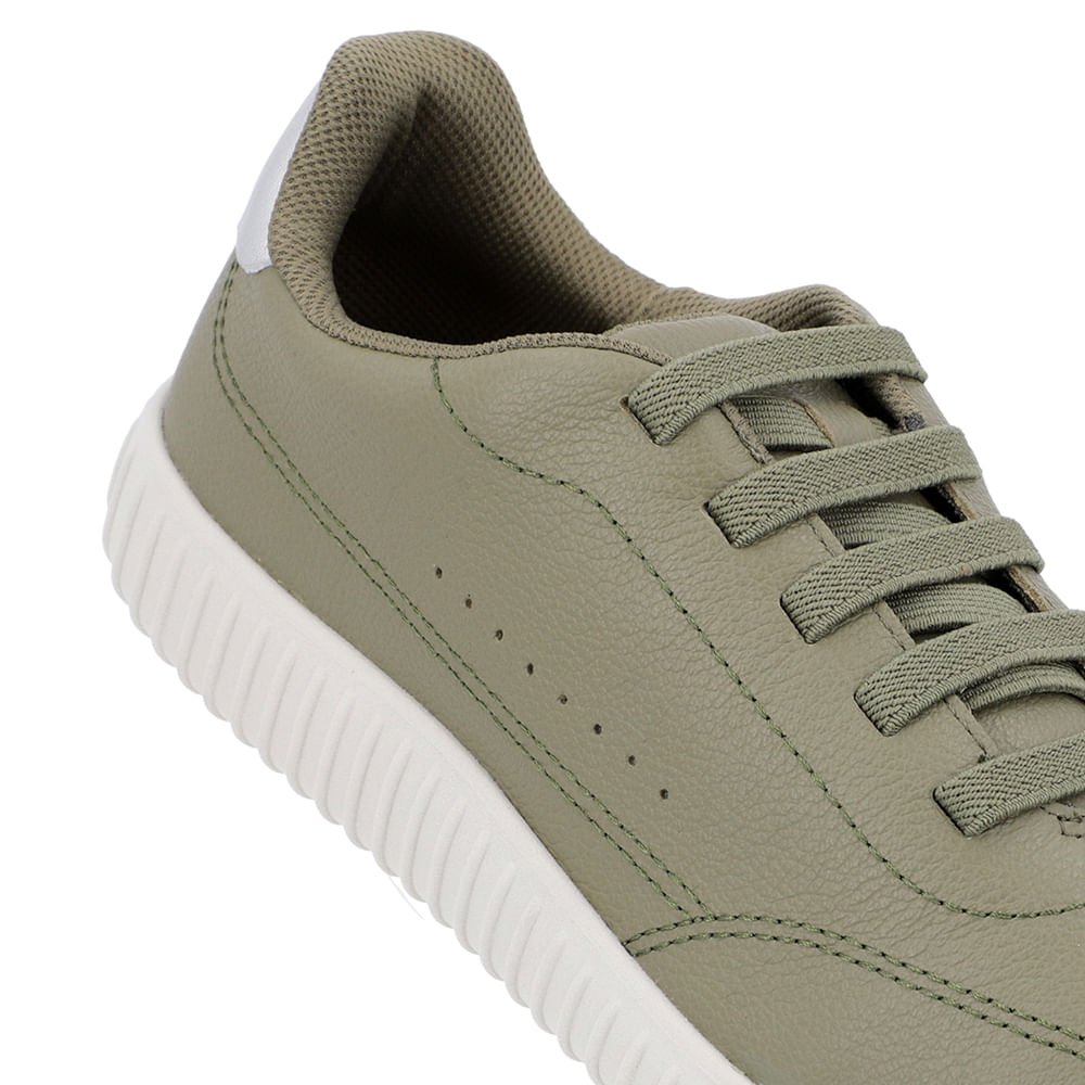 Tênis Casual Verde Couro Cadarço Elástico Verde 4