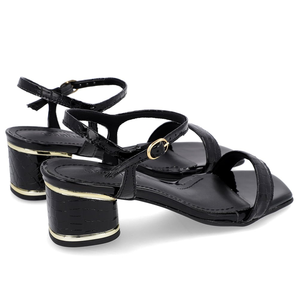 Sandália Salto Bloco Verniz Preta Detalhe Salto Preto 3