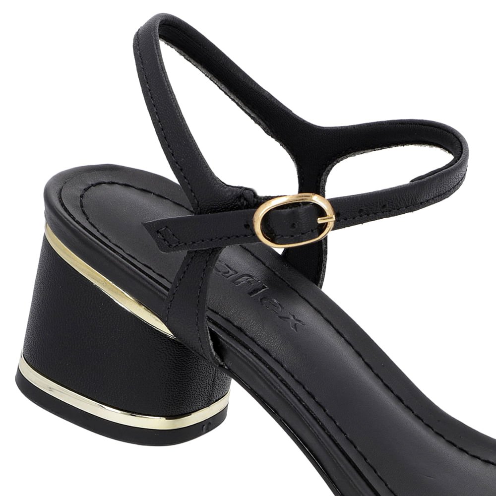 Sandália Salto Bloco Couro Preta Detalhe Salto Preto 4