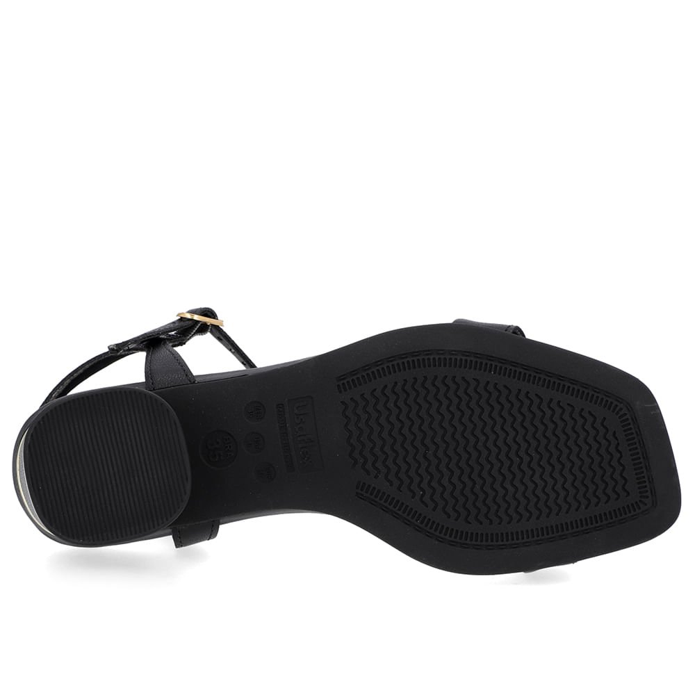 Sandália Salto Bloco Couro Preta Detalhe Salto Preto 5