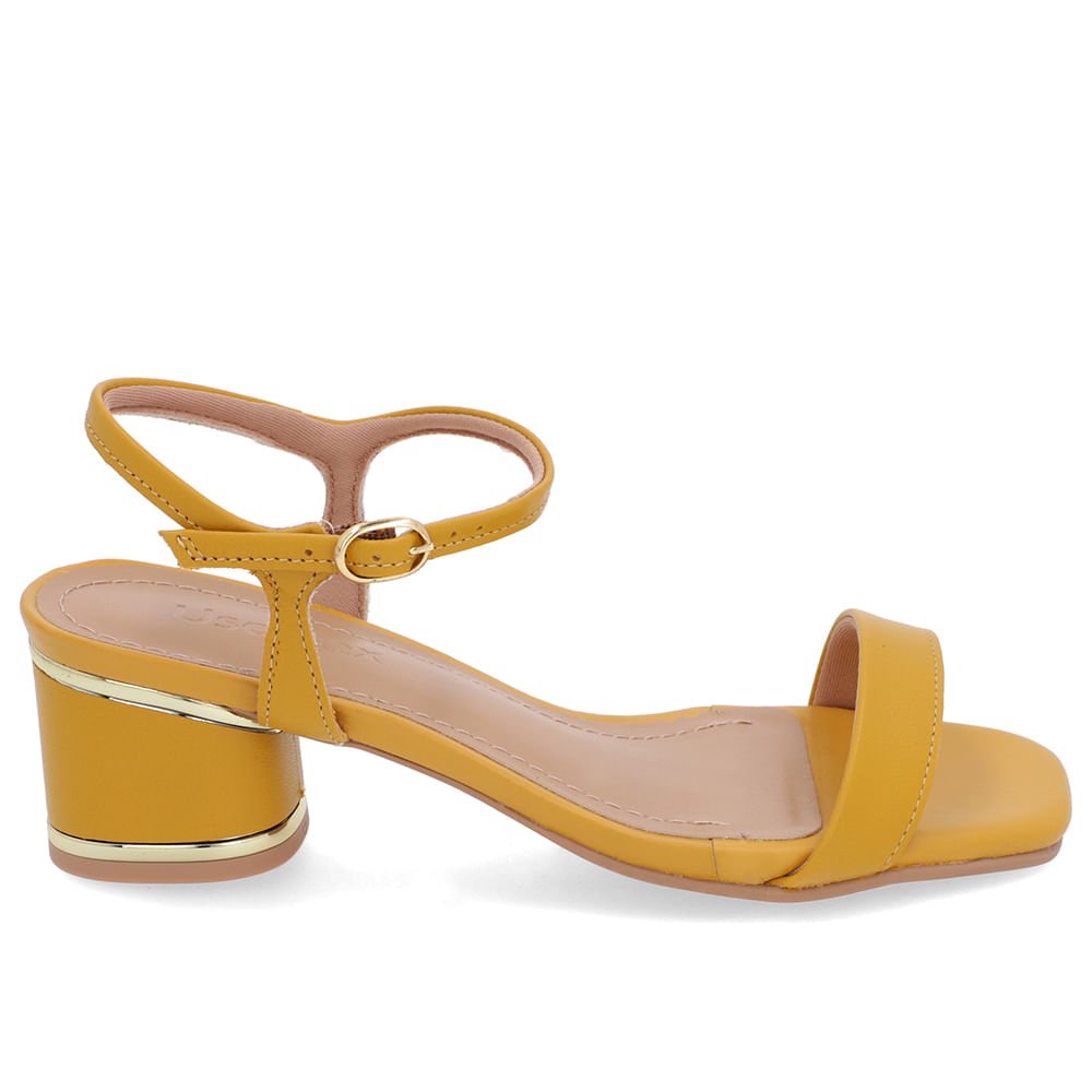 Sandália Salto Bloco Couro Amarela Detalhe Salto Amarelo 1