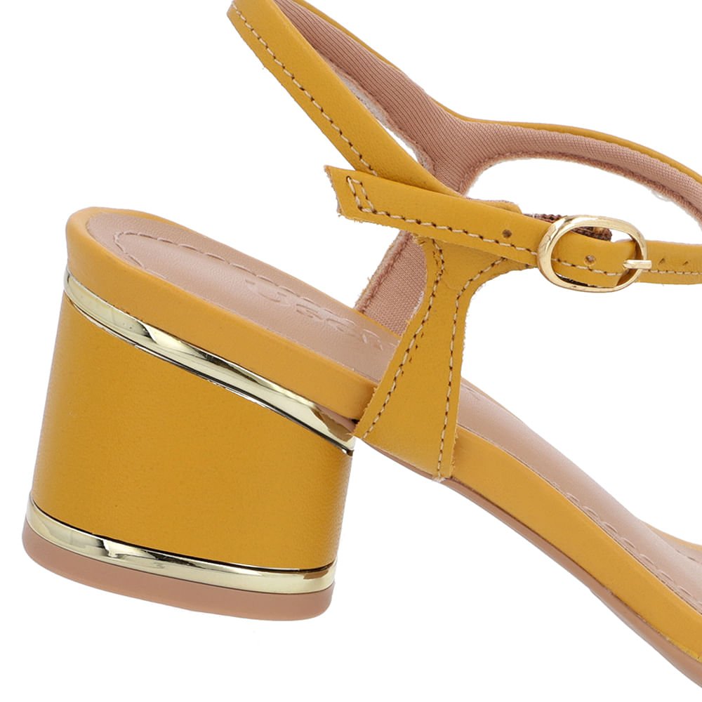 Sandália Salto Bloco Couro Amarela Detalhe Salto Amarelo 4