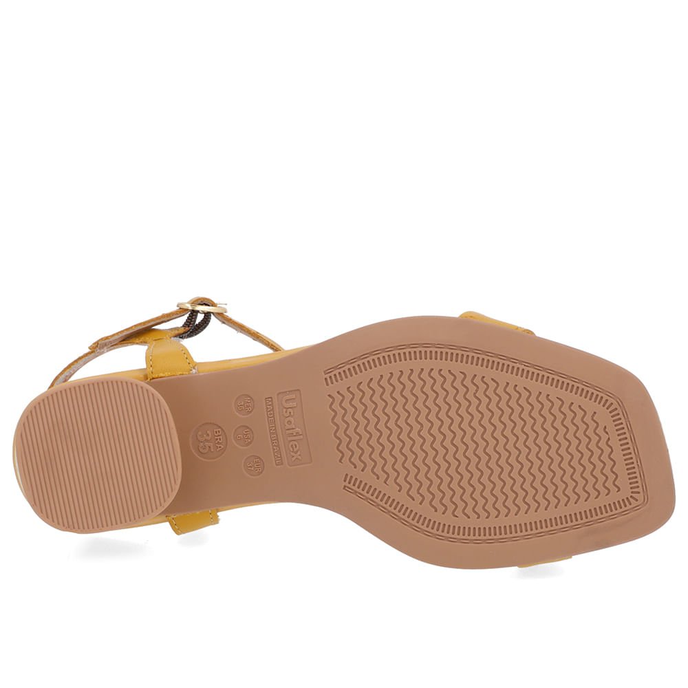 Sandália Salto Bloco Couro Amarela Detalhe Salto Amarelo 5