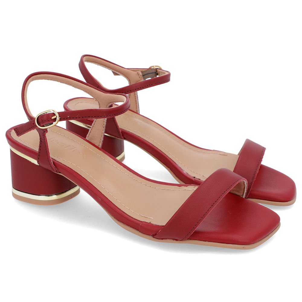 Sandália Salto Bloco Couro Vermelha Detalhe Salto Vermelho 2