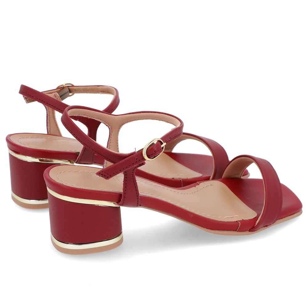 Sandália Salto Bloco Couro Vermelha Detalhe Salto Vermelho 3
