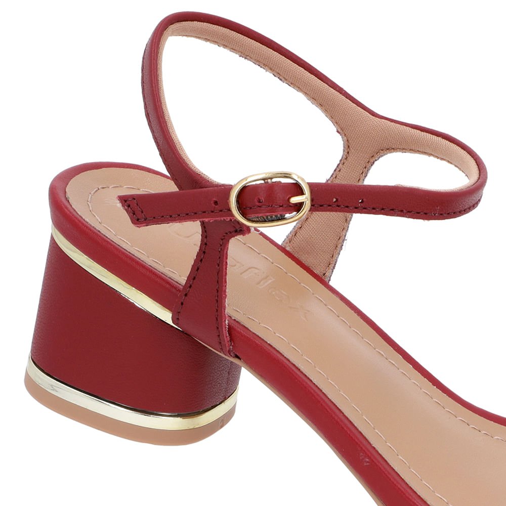 Sandália Salto Bloco Couro Vermelha Detalhe Salto Vermelho 4