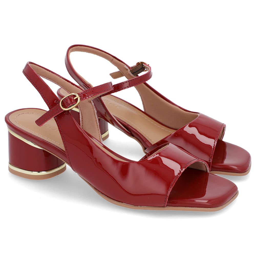 Sandália Recorte Lateral Verniz Vermelha Vermelho 2