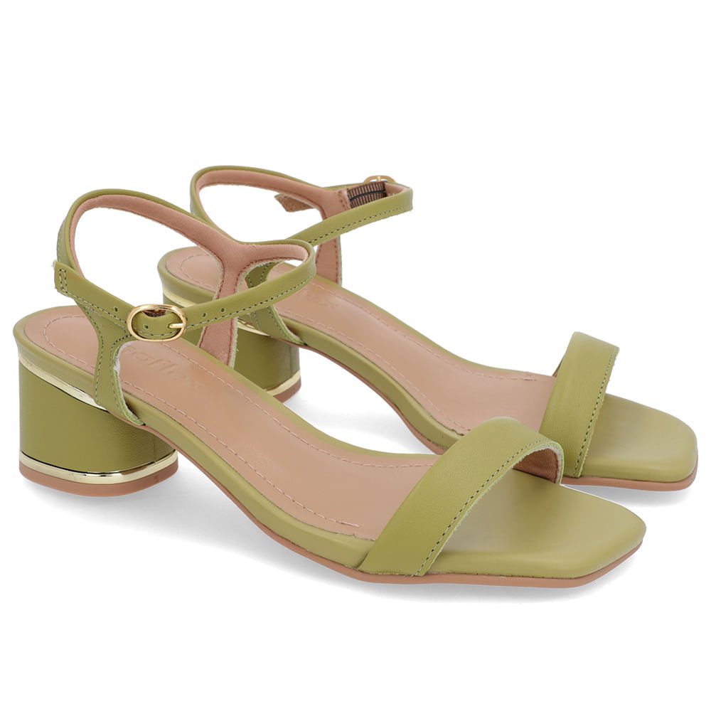 Sandália Salto Bloco Couro Verde Detalhe Salto Verde 2
