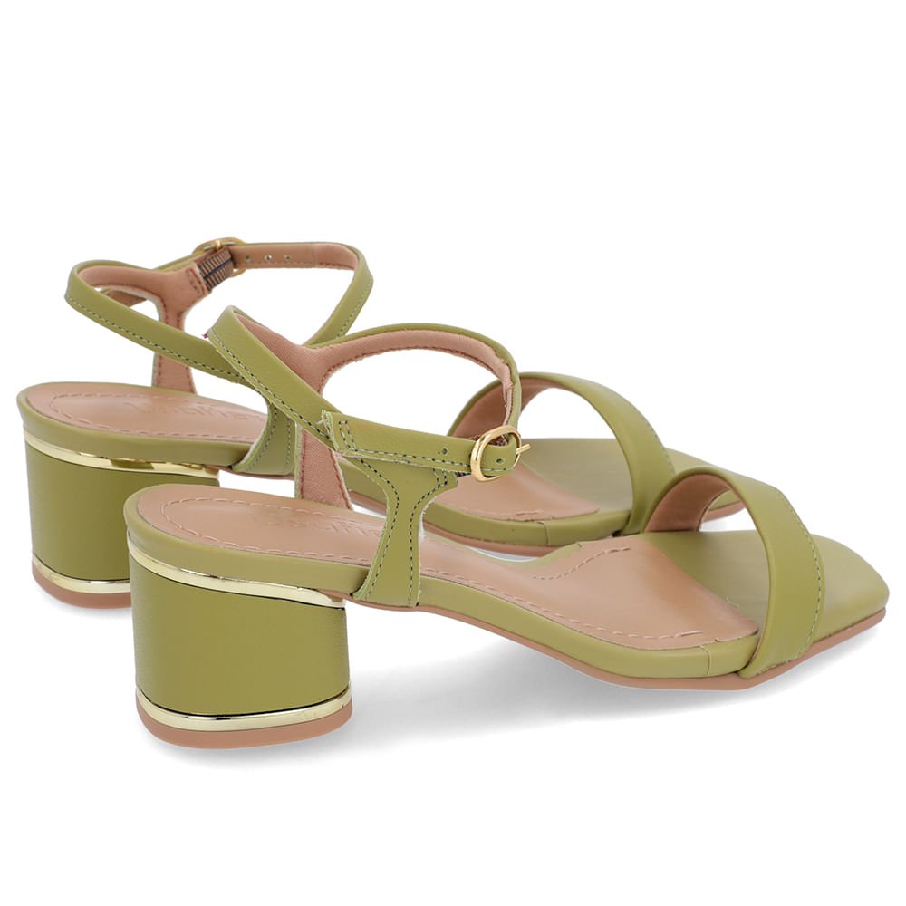 Sandália Salto Bloco Couro Verde Detalhe Salto Verde 3