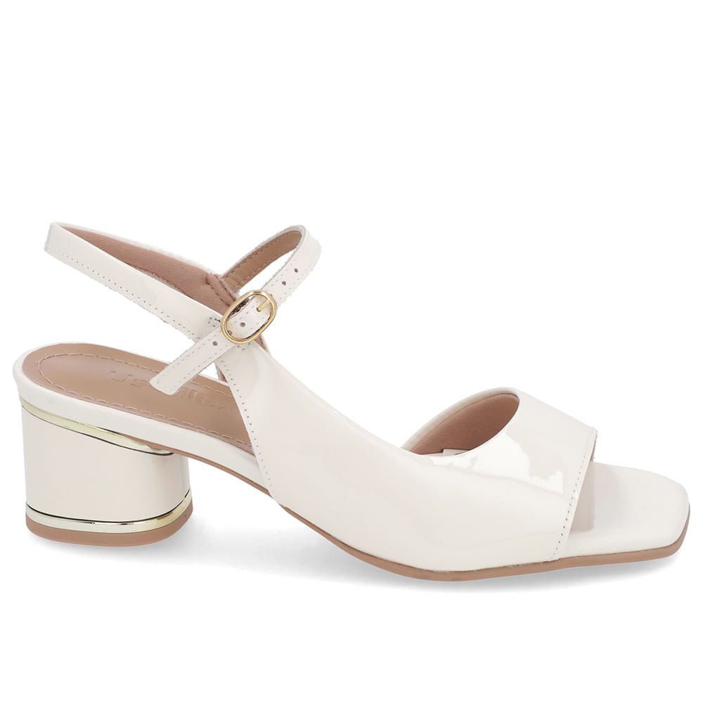 Sandália Recorte Lateral Verniz Branca Marfim