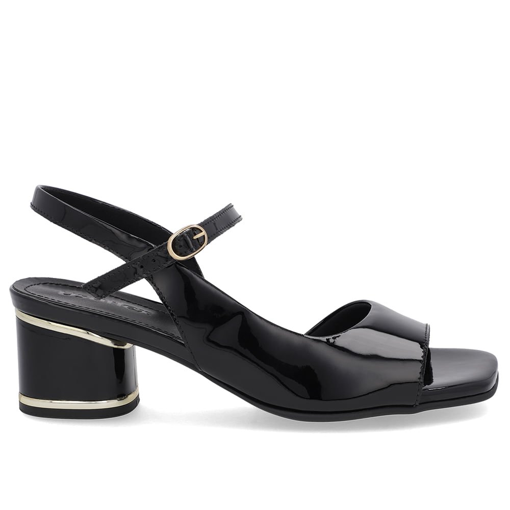 Sandália Recorte Lateral Verniz Preta