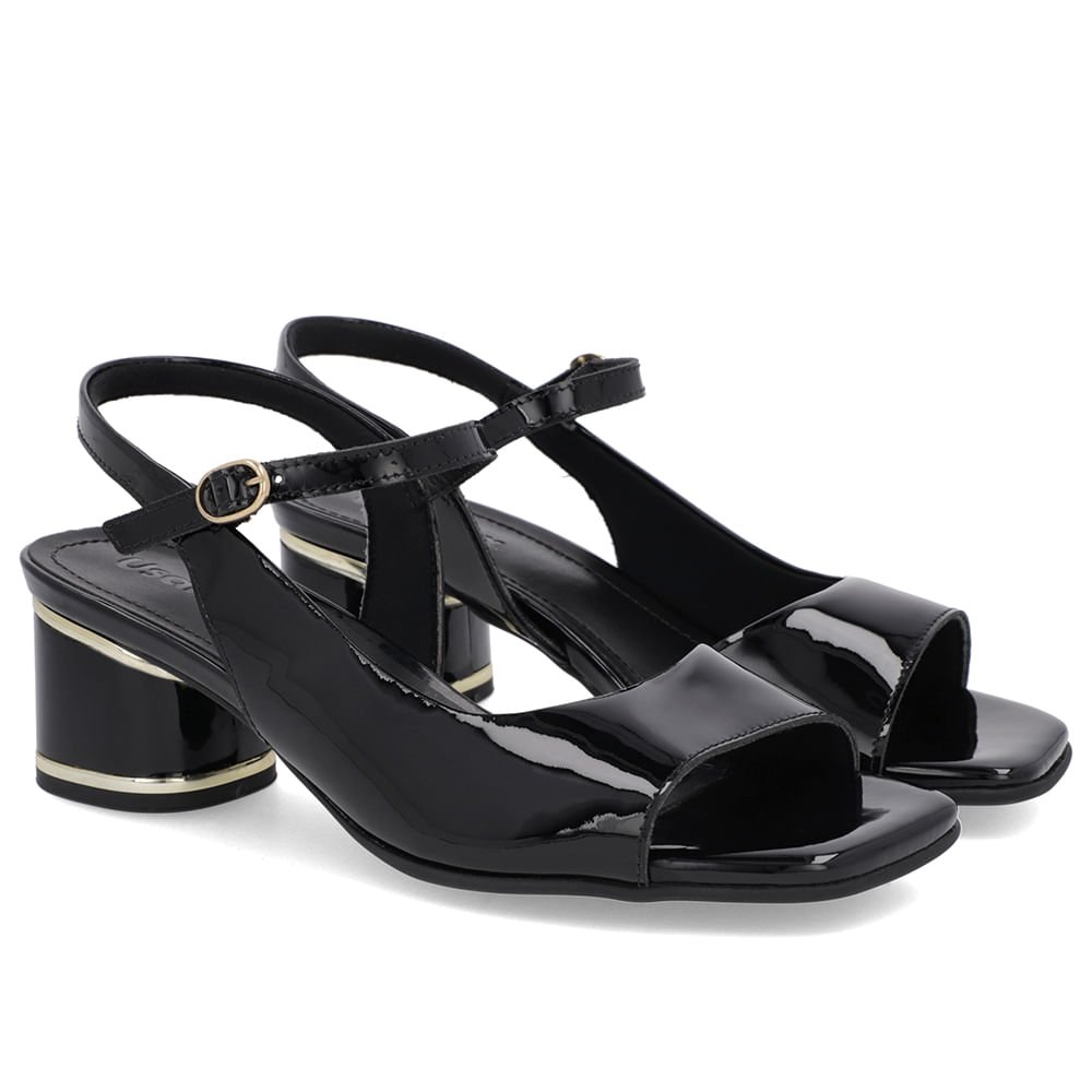 Sandália Recorte Lateral Verniz Preta Preto 2