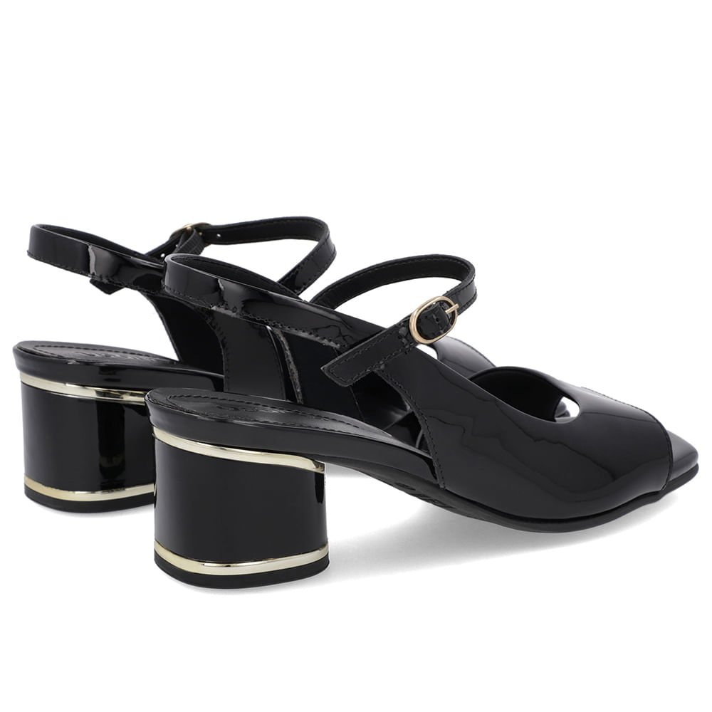 Sandália Recorte Lateral Verniz Preta Preto 3