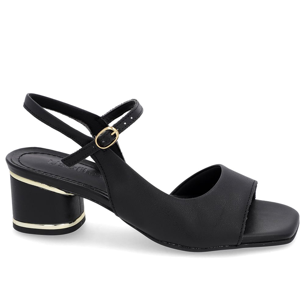 Sandália Recorte Lateral Couro Preta