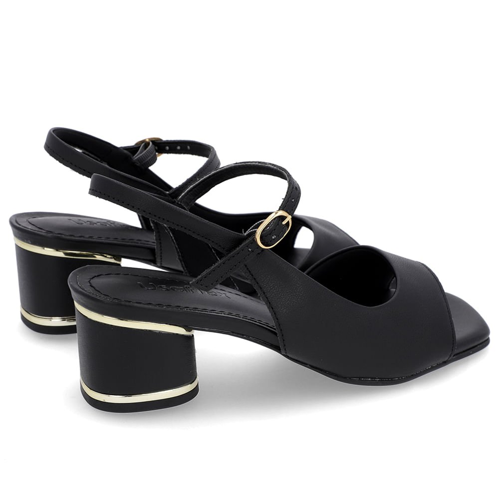 Sandália Recorte Lateral Couro Preta Preto 3