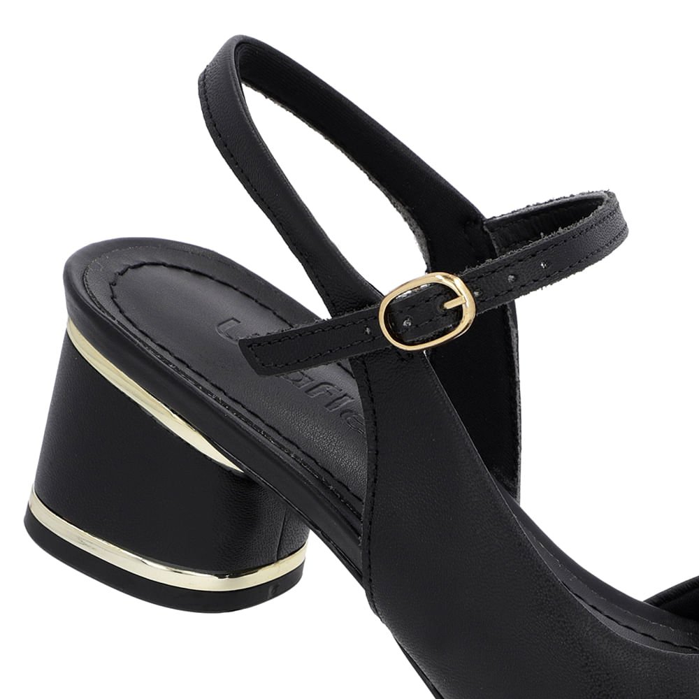 Sandália Recorte Lateral Couro Preta Preto 4