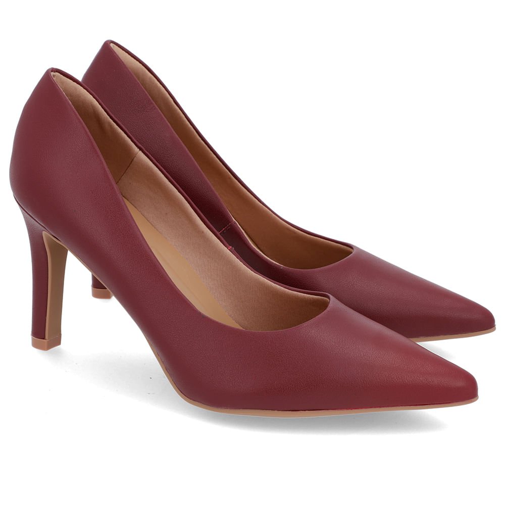 Scarpin Salto Alto Couro Vermelho Bico Fino Bordô 2