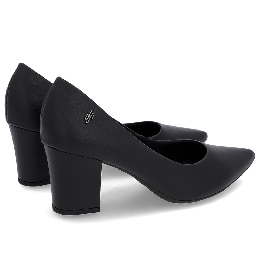 Scarpin Salto Bloco Couro Preto Bico Fino Preto 3