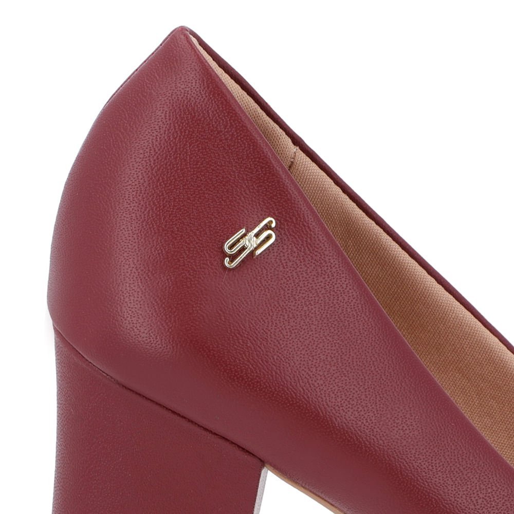 Scarpin Salto Bloco Couro Vermelho Bico Fino Bordô 4