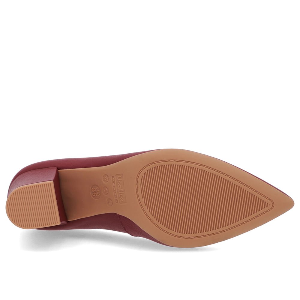 Scarpin Salto Bloco Couro Vermelho Bico Fino Bordô 5