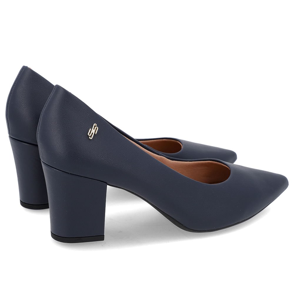Scarpin Salto Bloco Couro Azul Bico Fino Azul 3