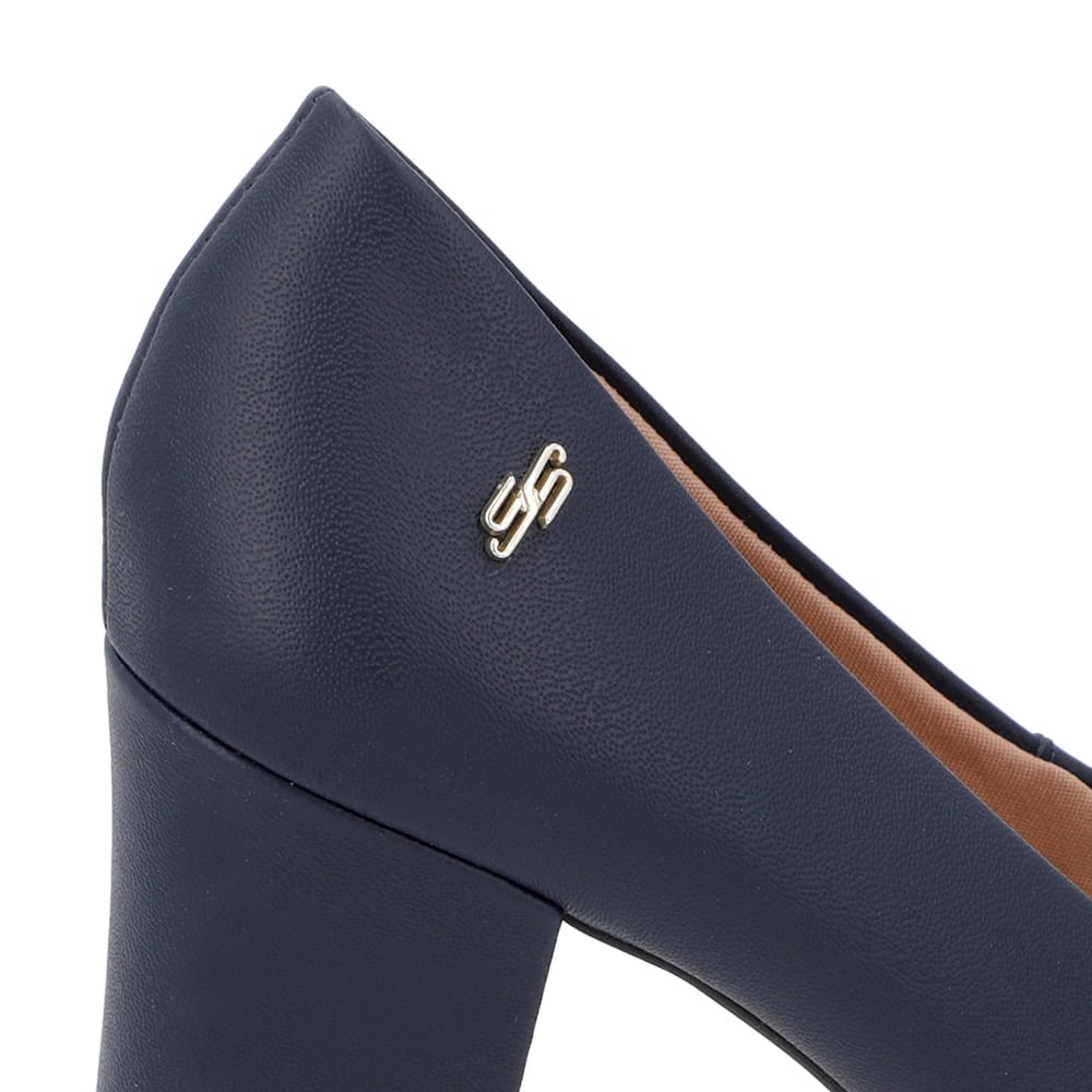 Scarpin Salto Bloco Couro Azul Bico Fino Azul 4